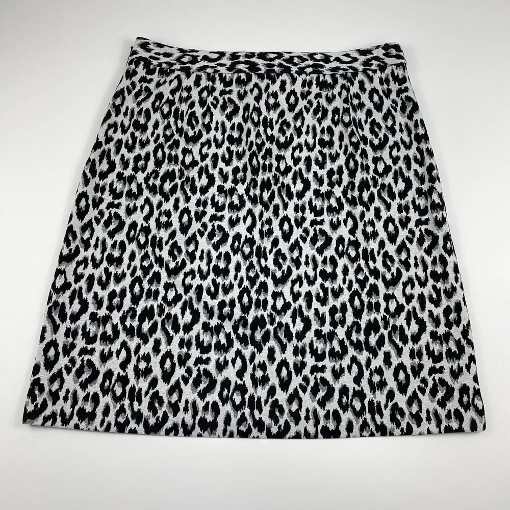 Talbots Skirt Womens Pencil Leopard Print Sz 10 White Black Stretch Mature Glam